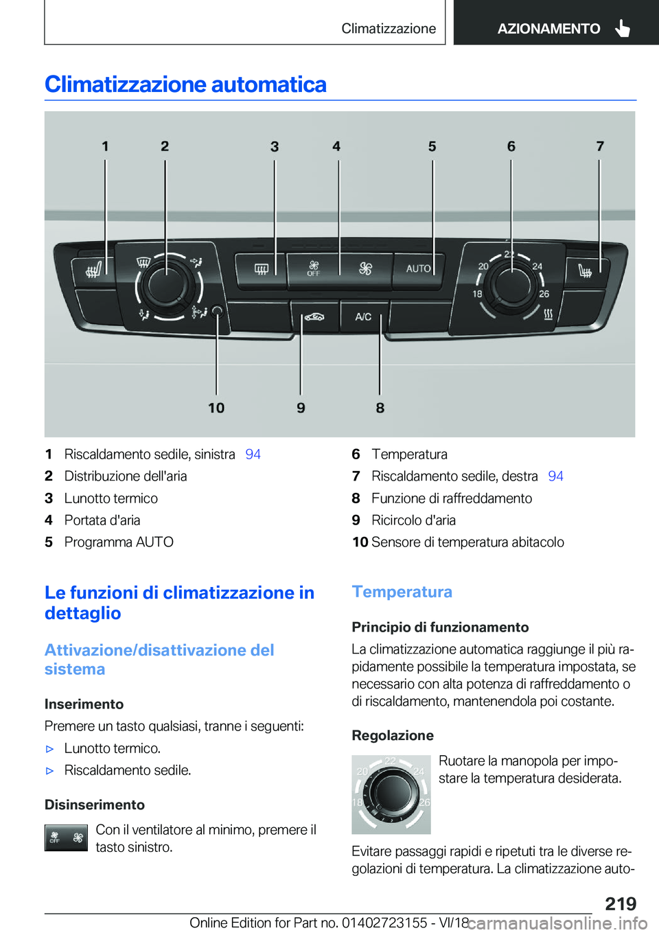 BMW 4 SERIES GRAN COUPE 2019  Libretti Di Uso E manutenzione (in Italian) �C�l�i�m�a�t�i�z�z�a�z�i�o�n�e��a�u�t�o�m�a�t�i�c�a�1�R�i�s�c�a�l�d�a�m�e�n�t�o��s�e�d�i�l�e�,��s�i�n�i�s�t�r�a\_�9�4�2�D�i�s�t�r�i�b�u�z�i�o�n�e��d�e�l�l�'�a�r�i�a�3�L�u�n�o�t�t�o��t�e�r�m