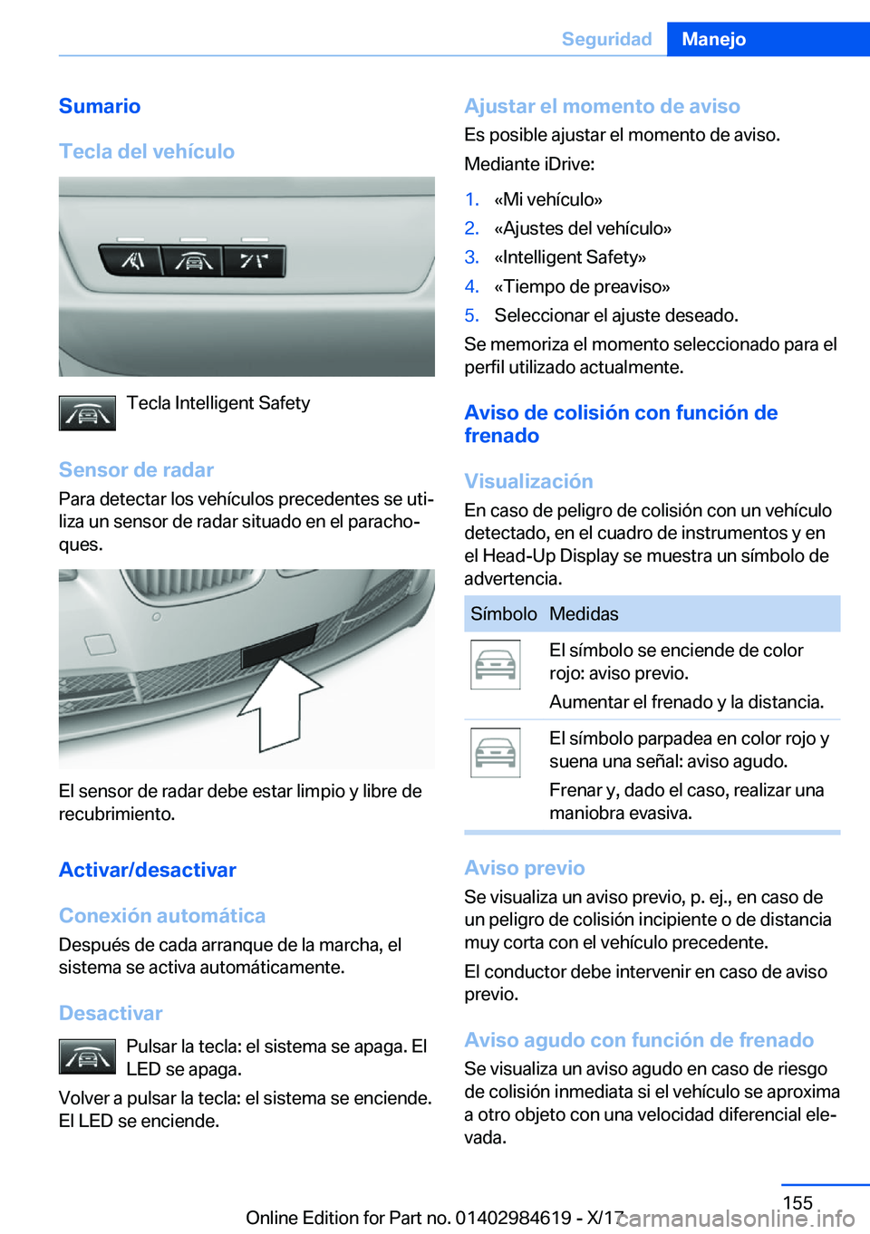 BMW 4 SERIES GRAN COUPE 2018  Manuales de Empleo (in Spanish) �S�u�m�a�r�i�o
�T�e�c�l�a��d�e�l��v�e�h�