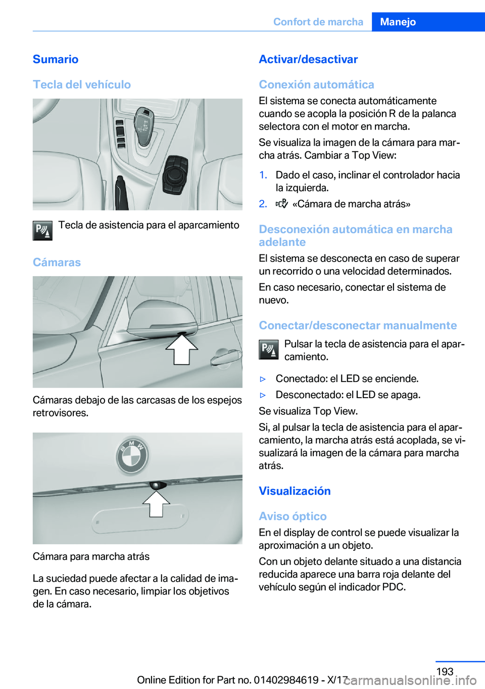 BMW 4 SERIES GRAN COUPE 2018  Manuales de Empleo (in Spanish) �S�u�m�a�r�i�o
�T�e�c�l�a��d�e�l��v�e�h�