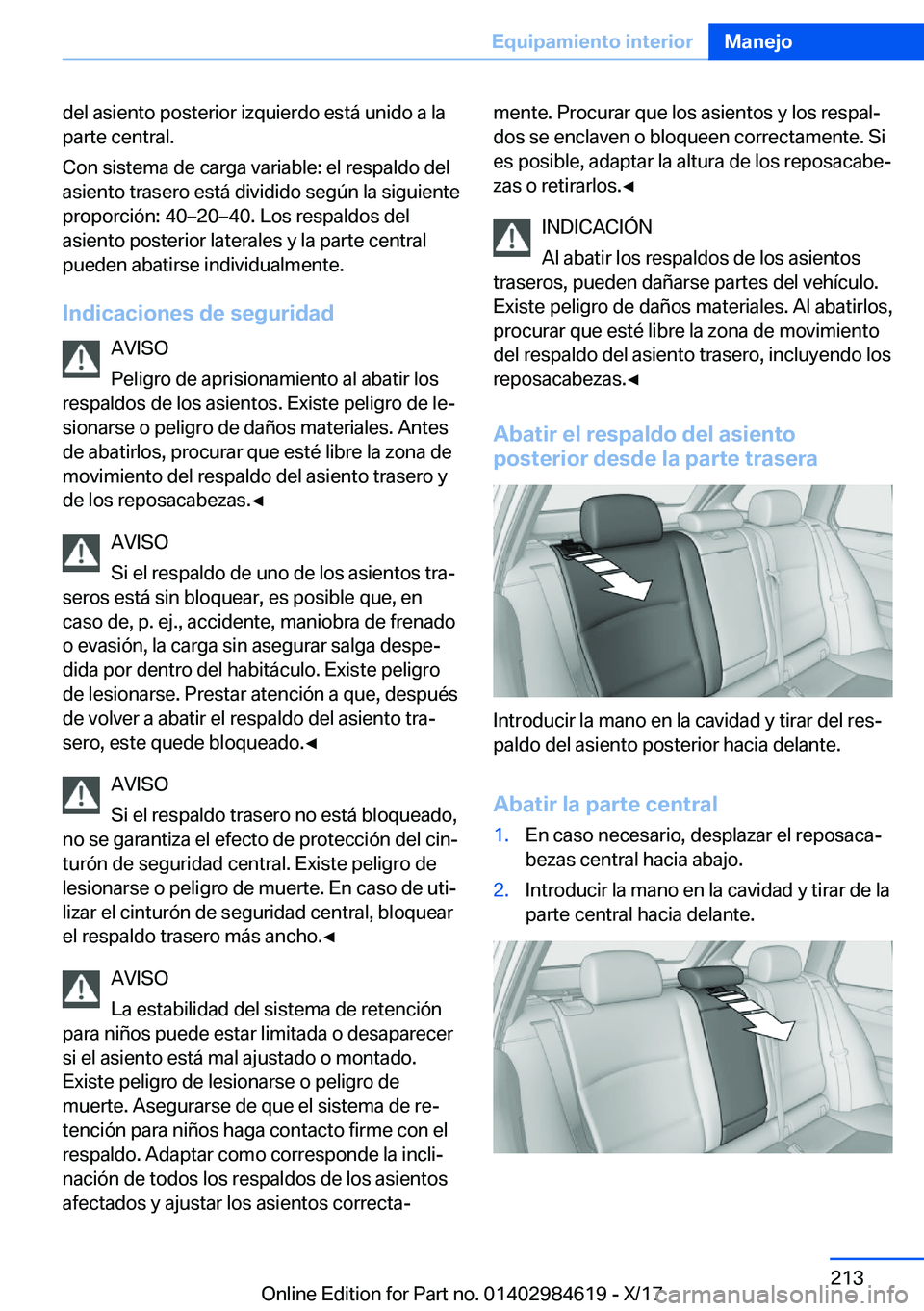 BMW 4 SERIES GRAN COUPE 2018  Manuales de Empleo (in Spanish) �d�e�l� �a�s�i�e�n�t�o� �p�o�s�t�e�r�i�o�r� �i�z�q�u�i�e�r�d�o� �e�s�t�