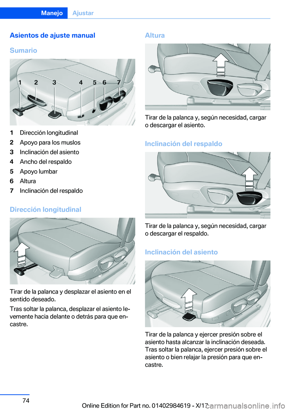 BMW 4 SERIES GRAN COUPE 2018  Manuales de Empleo (in Spanish) �A�s�i�e�n�t�o�s��d�e��a�j�u�s�t�e��m�a�n�u�a�l
�S�u�m�a�r�i�o�1�D�i�r�e�c�c�i�
