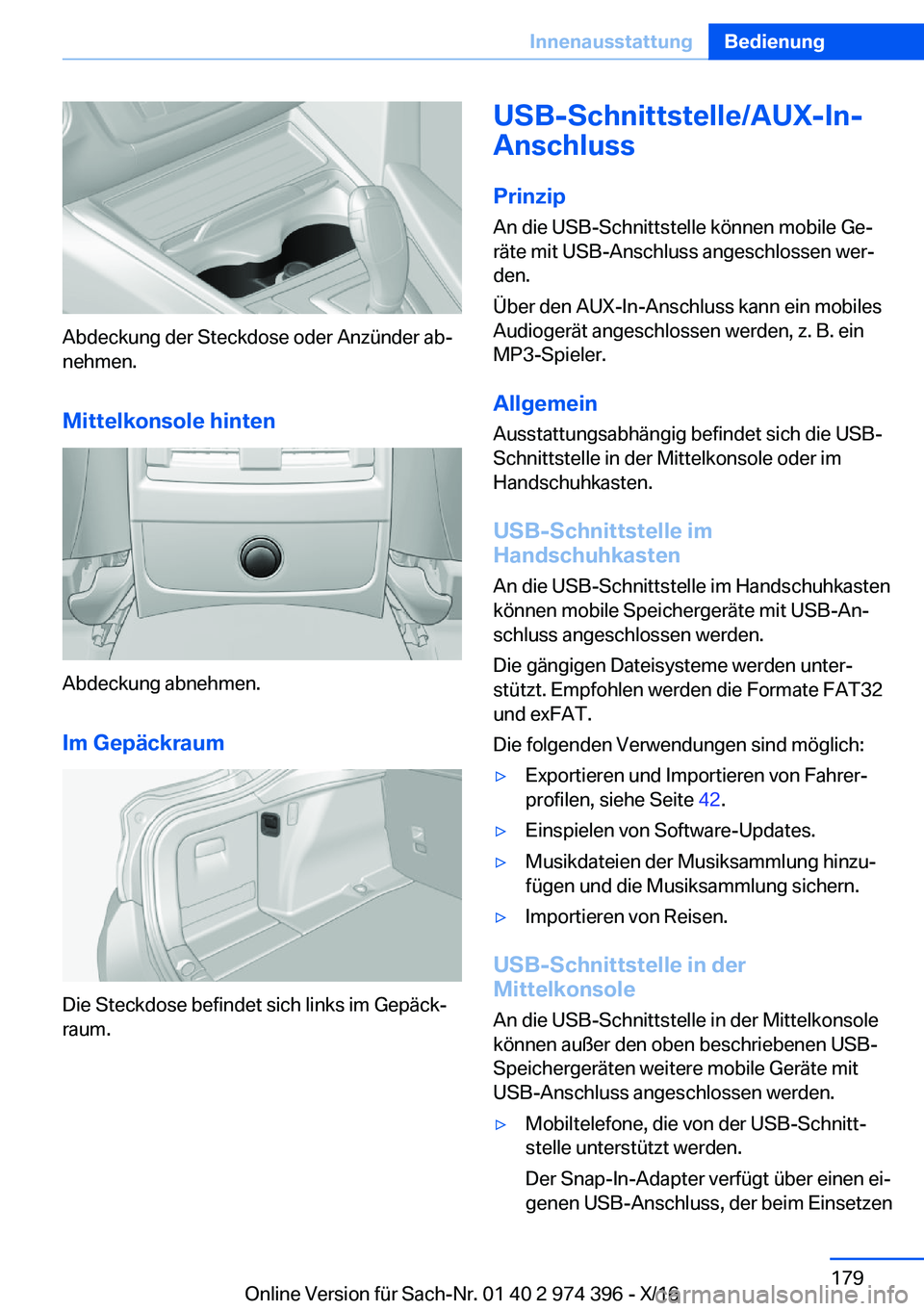 BMW 4 SERIES GRAN COUPE 2017  Betriebsanleitungen (in German) �A�b�d�e�c�k�u�n�g� �d�e�r� �S�t�e�c�k�d�o�s�e� �o�d�e�r� �A�n�z�