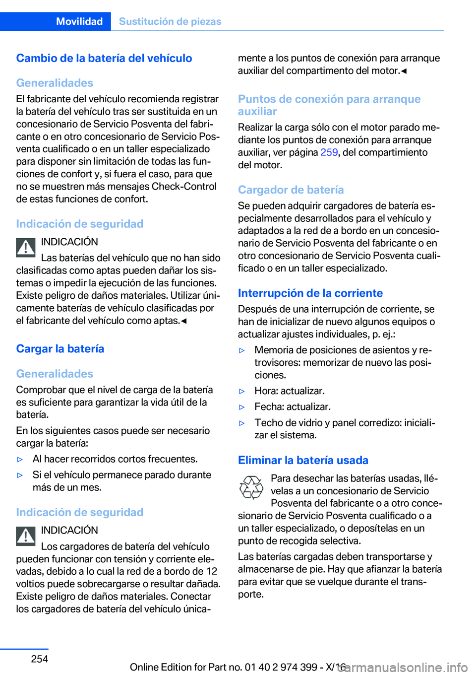 BMW 4 SERIES GRAN COUPE 2017  Manuales de Empleo (in Spanish) �C�a�m�b�i�o��d�e��l�a��b�a�t�e�r�