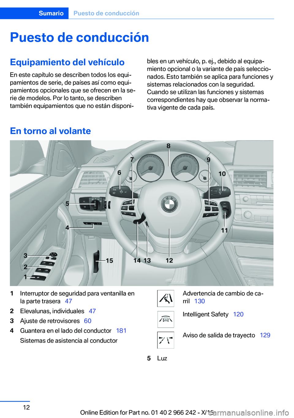 BMW 4 SERIES GRAN COUPE 2016  Manuales de Empleo (in Spanish) Puesto de conducciónEquipamiento del vehículo
En este capítulo se describen todos los equi‐
pamientos de serie, de países así como equi‐
pamientos opcionales que se ofrecen en la se‐
rie de