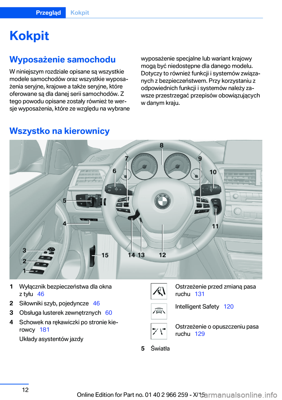 BMW 4 SERIES GRAN COUPE 2016  Instrukcja obsługi (in Polish) KokpitWyposażenie samochoduW niniejszym rozdziale opisane są wszystkie
modele samochodów oraz wszystkie wyposa‐
żenia seryjne, krajowe a także seryjne, które
oferowane są dla danej serii samo