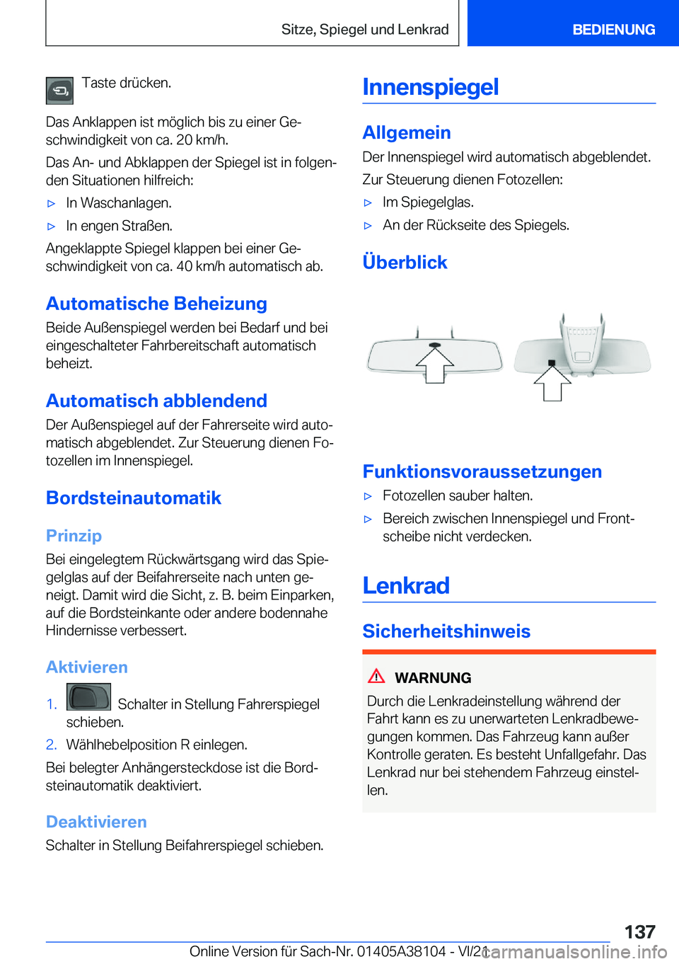 BMW 5 SERIES 2022  Betriebsanleitungen (in German) �T�a�s�t�e��d�r�