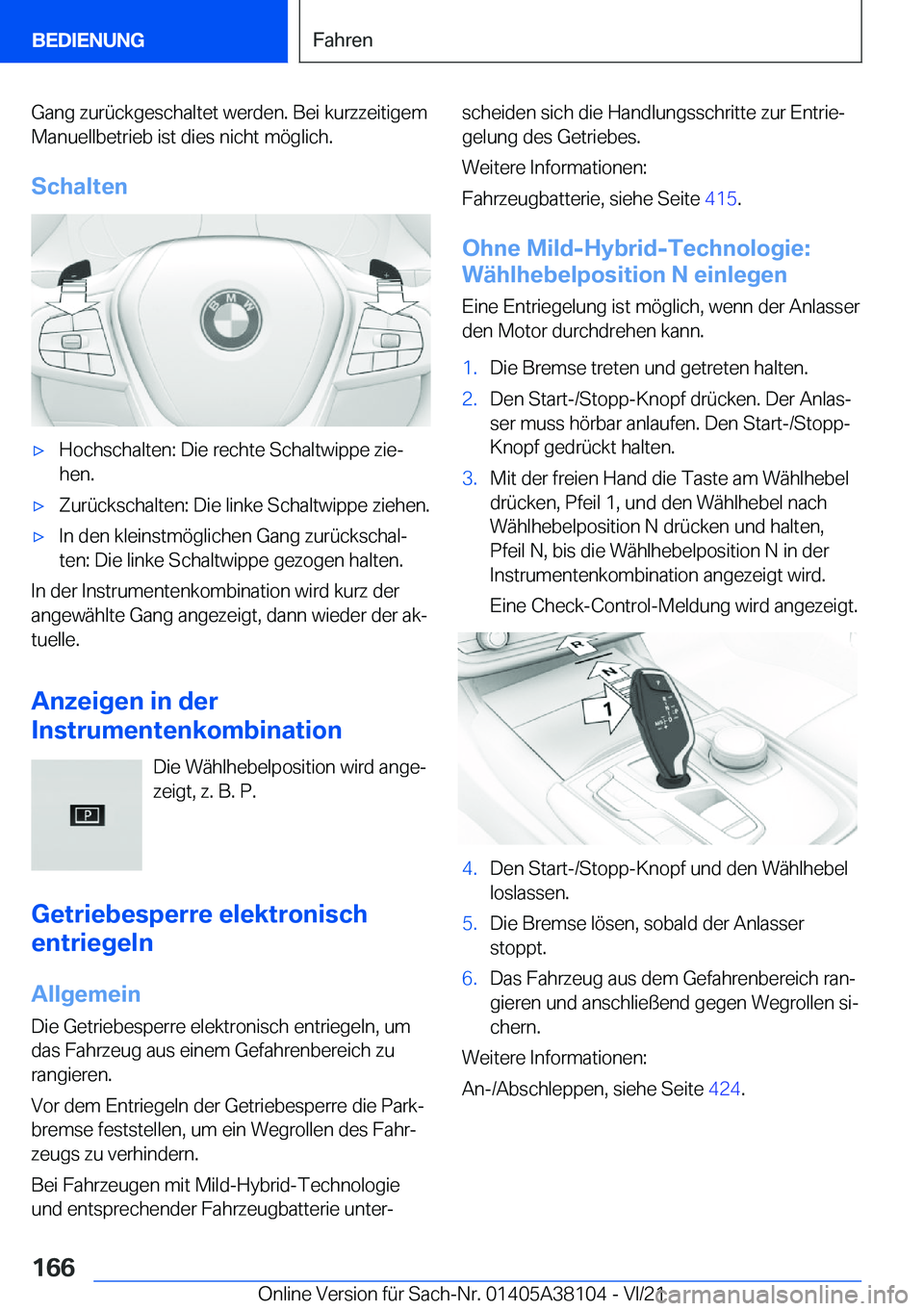 BMW 5 SERIES 2022  Betriebsanleitungen (in German) �G�a�n�g��z�u�r�