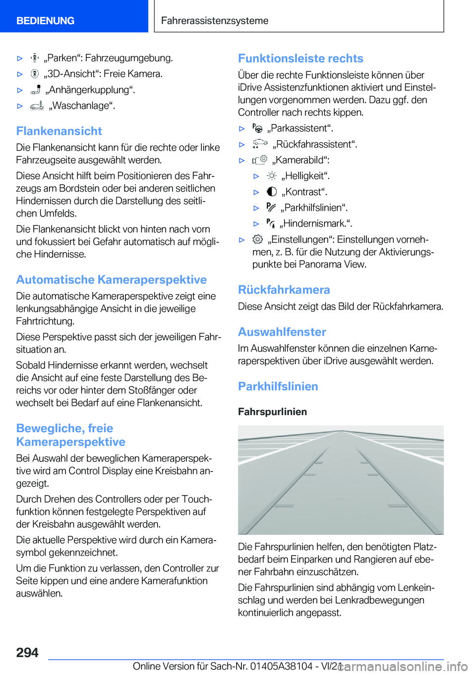 BMW 5 SERIES 2022  Betriebsanleitungen (in German) x��x�P�a�r�k�e�nv�:��F�a�h�r�z�e�u�g�u�m�g�e�b�u�n�g�.x��x�3�D�-�A�n�s�i�c�h�tv�:��F�r�e�i�e��K�a�m�e�r�a�.x��x�A�n�h�