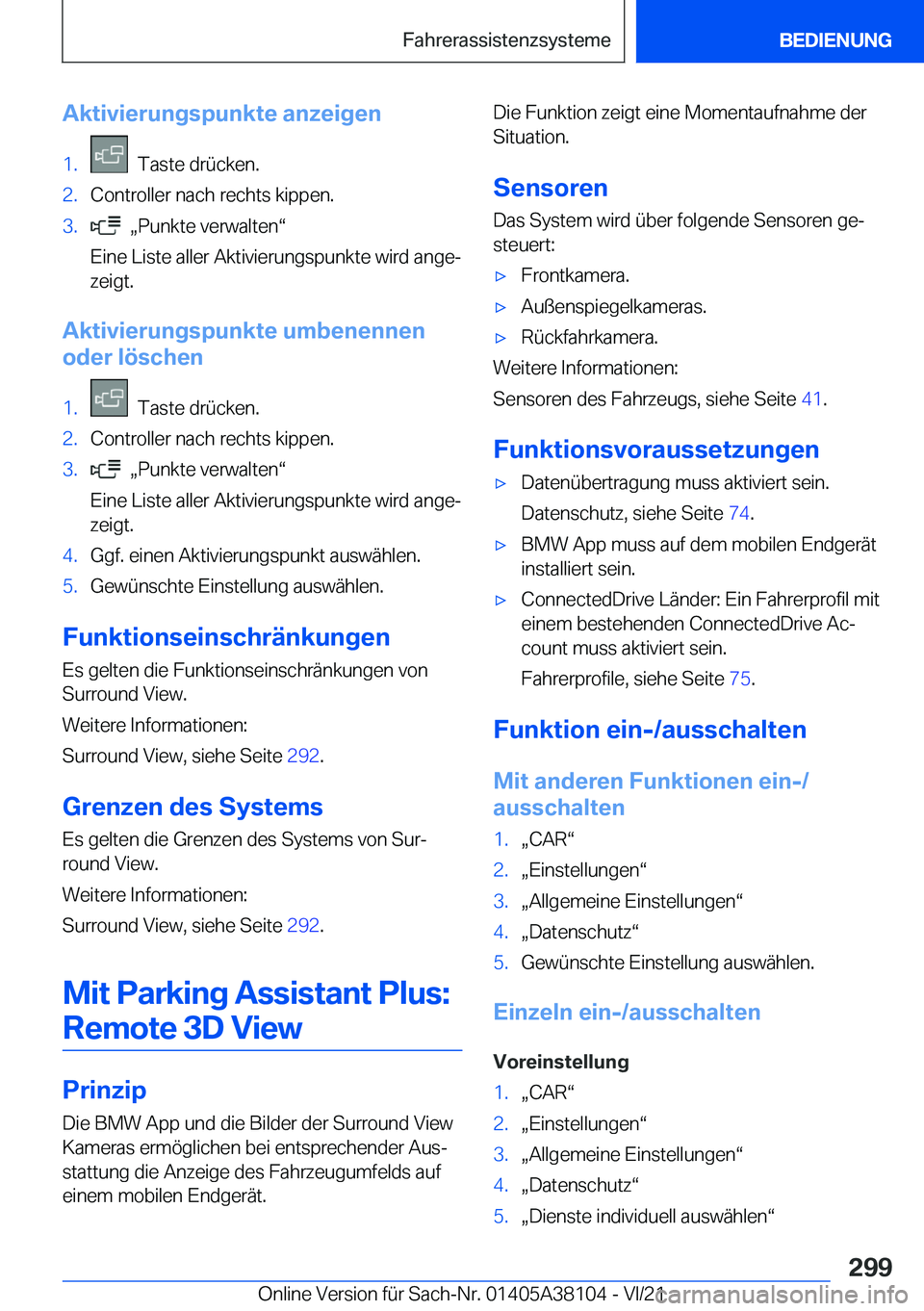 BMW 5 SERIES 2022  Betriebsanleitungen (in German) �A�k�t�i�v�i�e�r�u�n�g�s�p�u�n�k�t�e��a�n�z�e�i�g�e�n�1�.���T�a�s�t�e��d�r�