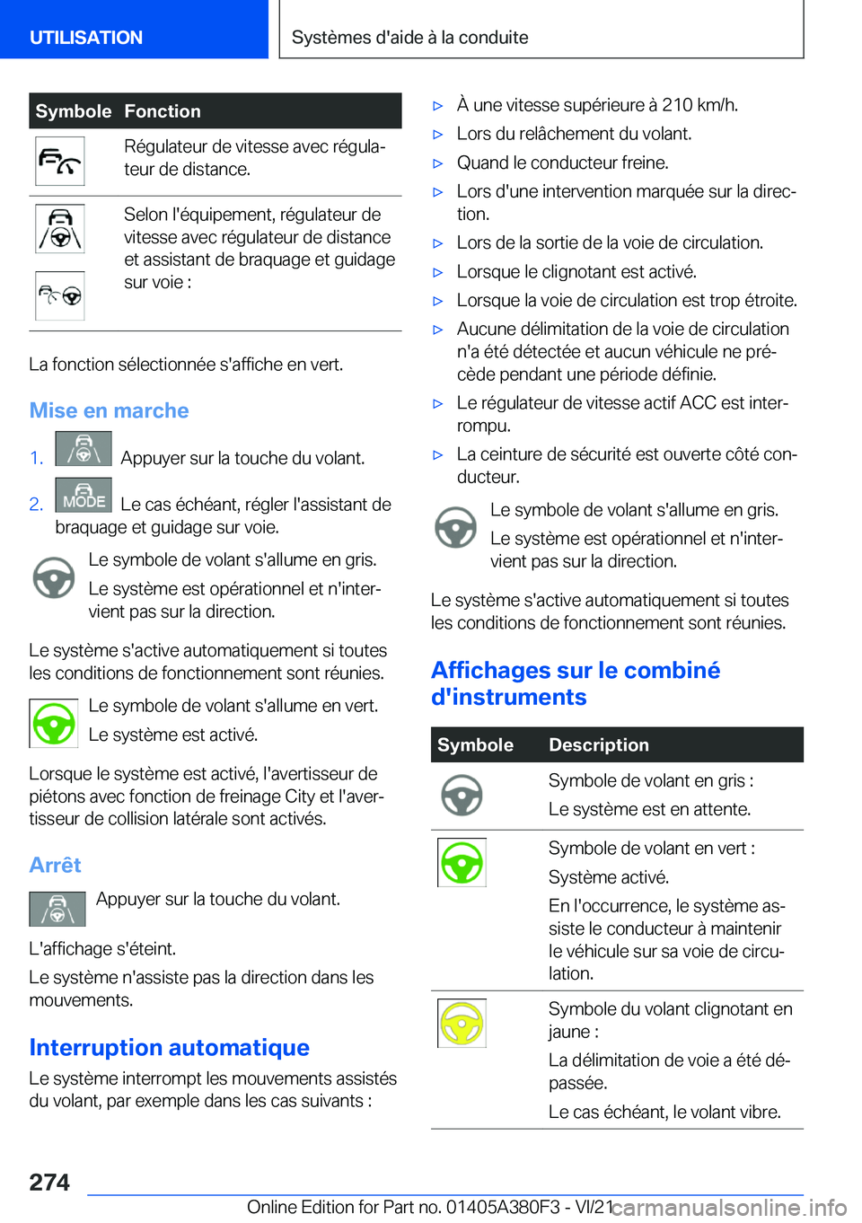 BMW 5 SERIES 2022  Notices Demploi (in French) �S�y�m�b�o�l�e�F�o�n�c�t�i�o�n�R�é�g�u�l�a�t�e�u�r��d�e��v�i�t�e�s�s�e��a�v�e�c��r�é�g�u�l�aj
�t�e�u�r��d�e��d�i�s�t�a�n�c�e�.�S�e�l�o�n��l�'�é�q�u�i�p�e�m�e�n�t�,��r�é�g�u�l�a�t�e�u�