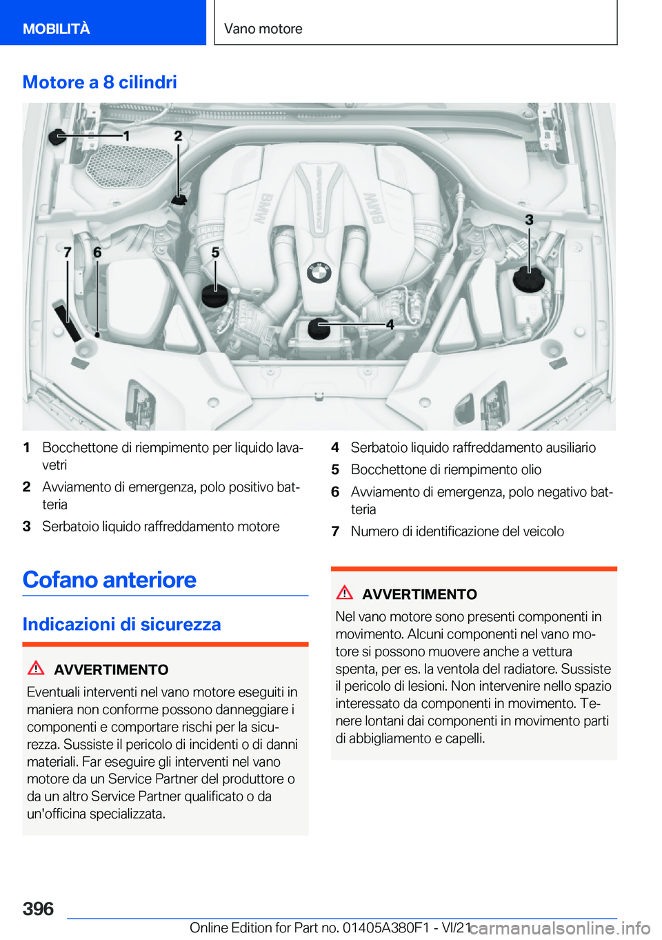 BMW 5 SERIES 2022  Libretti Di Uso E manutenzione (in Italian) �M�o�t�o�r�e��a��8��c�i�l�i�n�d�r�i�1�B�o�c�c�h�e�t�t�o�n�e��d�i��r�i�e�m�p�i�m�e�n�t�o��p�e�r��l�i�q�u�i�d�o��l�a�v�aª
�v�e�t�r�i�2�A�v�v�i�a�m�e�n�t�o��d�i��e�m�e�r�g�e�n�z�a�,��p�o�l�o