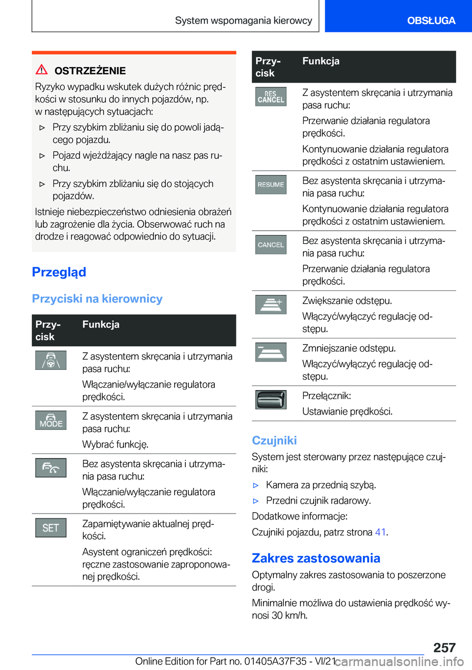 BMW 5 SERIES 2022  Instrukcja obsługi (in Polish) �O�S�T�R�Z�E8�E�N�I�E
�R�y�z�y�k�o��w�y�p�a�d�k�u��w�s�k�u�t�e�k��d�u9�y�c�h��r�