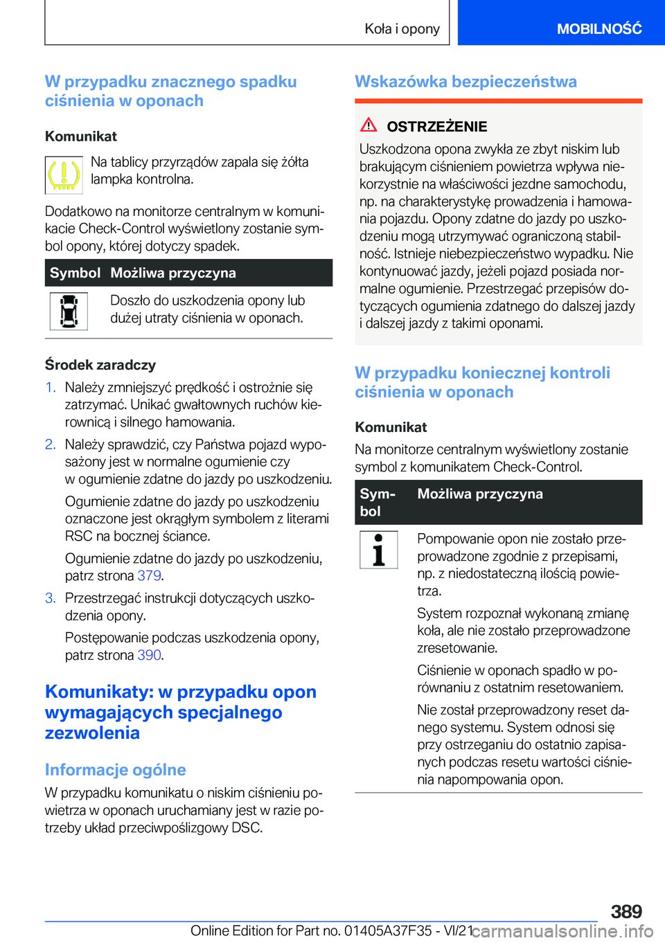 BMW 5 SERIES 2022  Instrukcja obsługi (in Polish) �W��p�r�z�y�p�a�d�k�u��z�n�a�c�z�n�e�g�o��s�p�a�d�k�u
�c�i�n�i�e�n�i�a��w��o�p�o�n�a�c�h
�K�o�m�u�n�i�k�a�t �N�a��t�a�b�l�i�c�y��p�r�z�y�r�z�