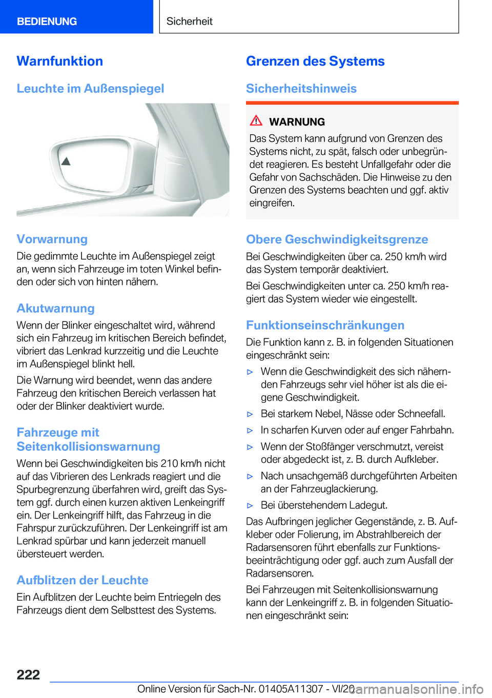 BMW 5 SERIES 2021  Betriebsanleitungen (in German) �W�a�r�n�f�u�n�k�t�i�o�n
�L�e�u�c�h�t�e��i�m��A�u�