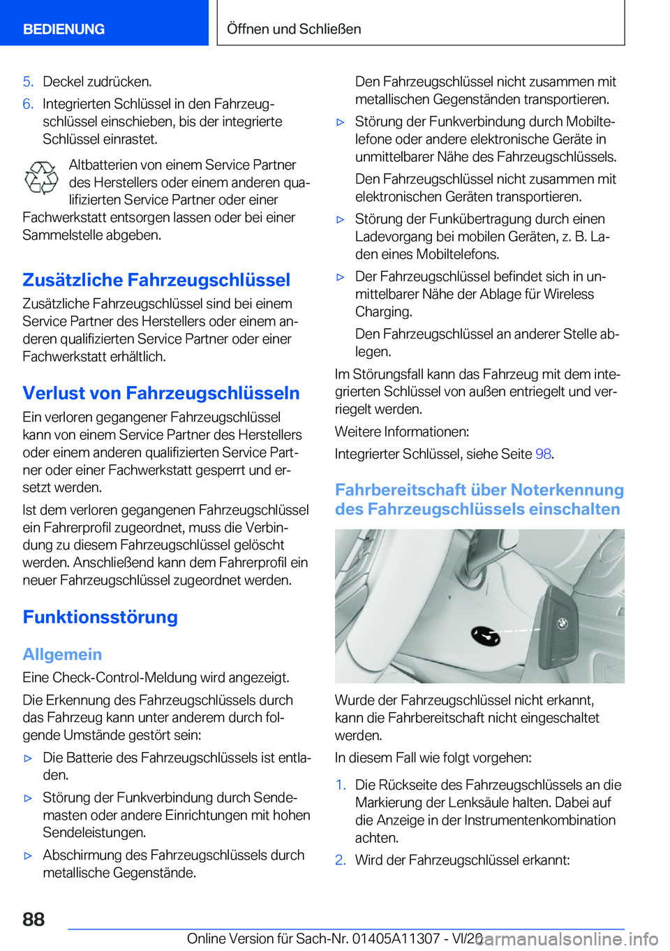 BMW 5 SERIES 2021  Betriebsanleitungen (in German) �5�.�D�e�c�k�e�l��z�u�d�r�