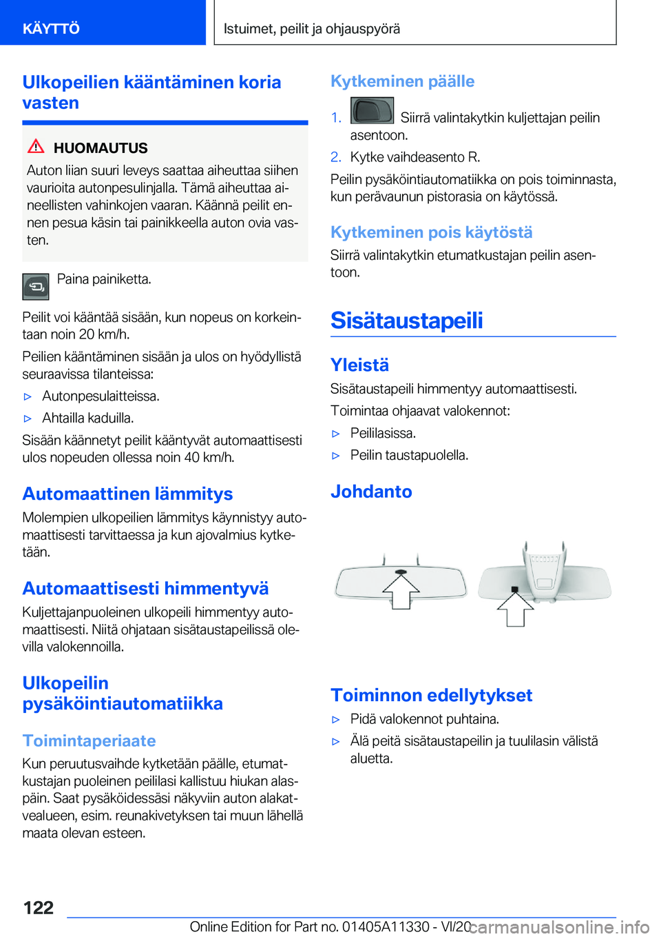 BMW 5 SERIES 2021  Omistajan Käsikirja (in Finnish) �U�l�k�o�p�e�i�l�i�e�n��k�