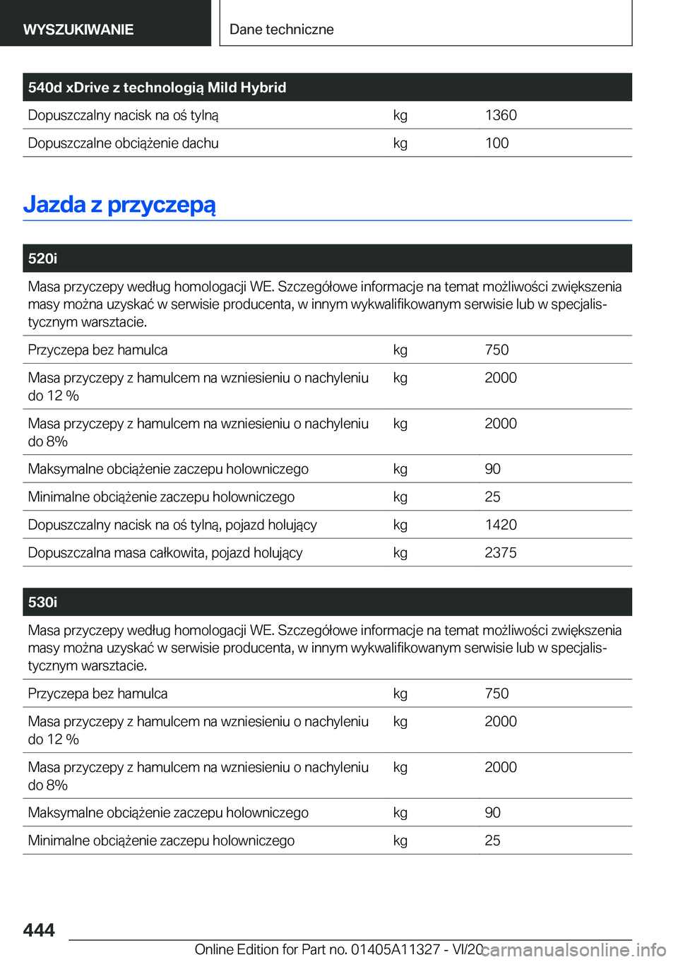 BMW 5 SERIES 2021  Instrukcja obsługi (in Polish) �5�4�0�d��x�D�r�i�v�e��z��t�e�c�h�n�o�l�o�g�i�ą��M�i�l�d��H�y�b�r�i�d�D�o�p�u�s�z�c�z�a�l�n�y��n�a�c�i�s�k��n�a��o��t�y�l�n�