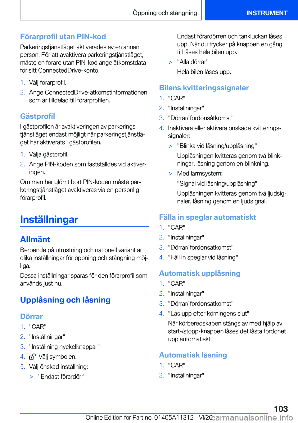BMW 5 SERIES 2021  InstruktionsbÖcker (in Swedish) �F�