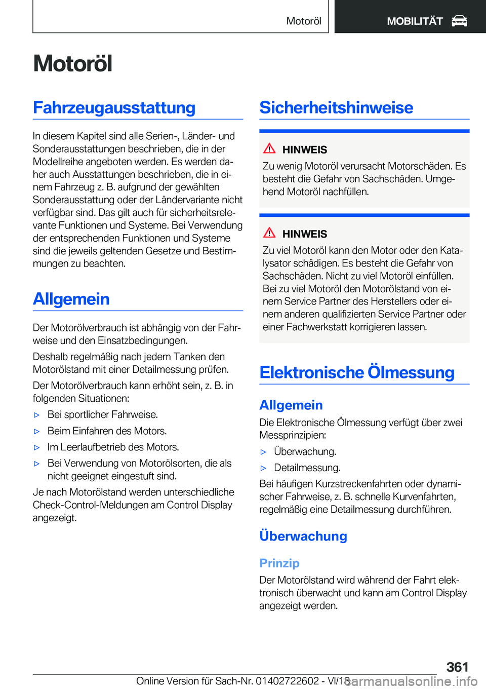 BMW 5 SERIES 2019  Betriebsanleitungen (in German) �M�o�t�o�r�