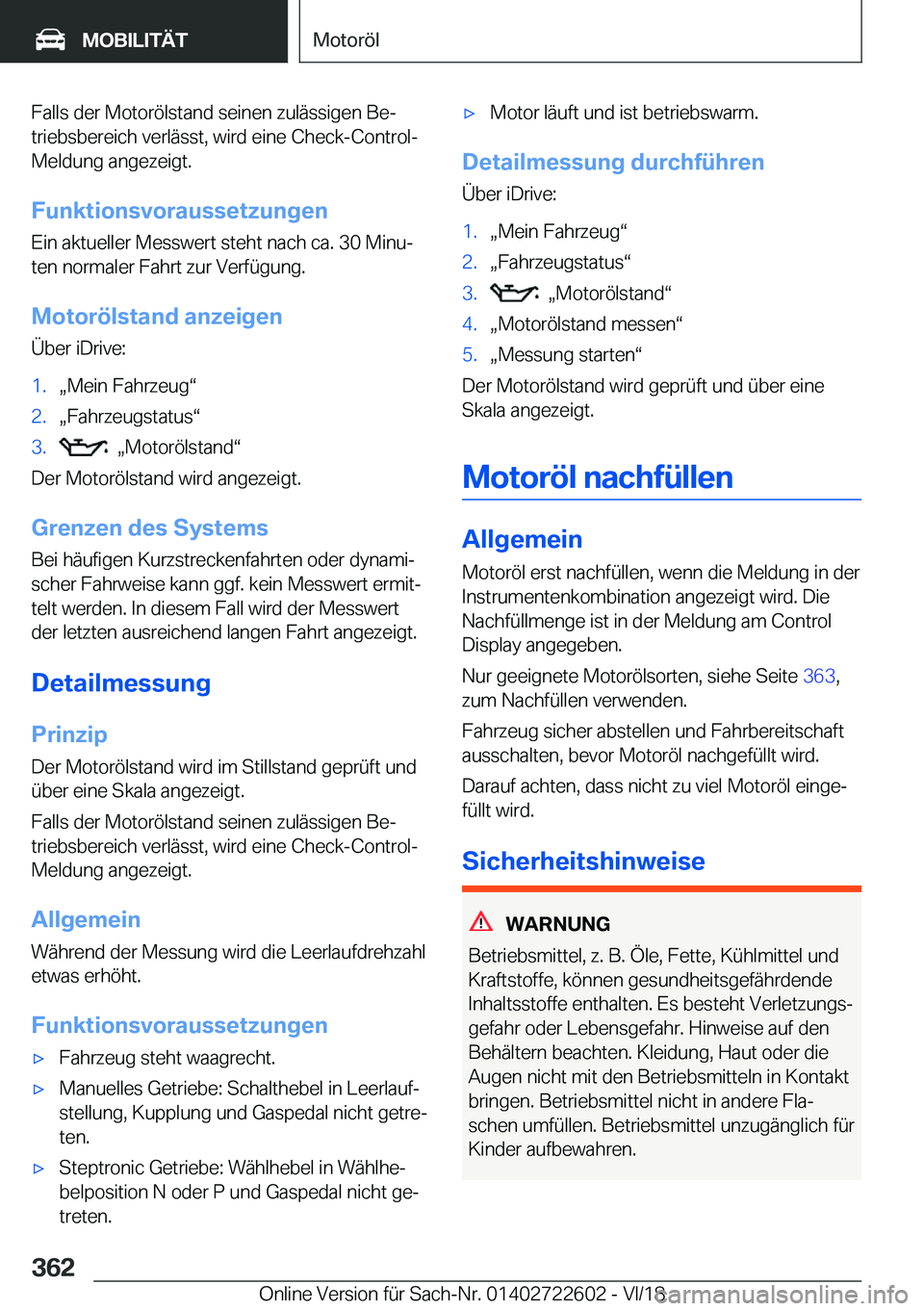 BMW 5 SERIES 2019  Betriebsanleitungen (in German) �F�a�l�l�s��d�e�r��M�o�t�o�r�