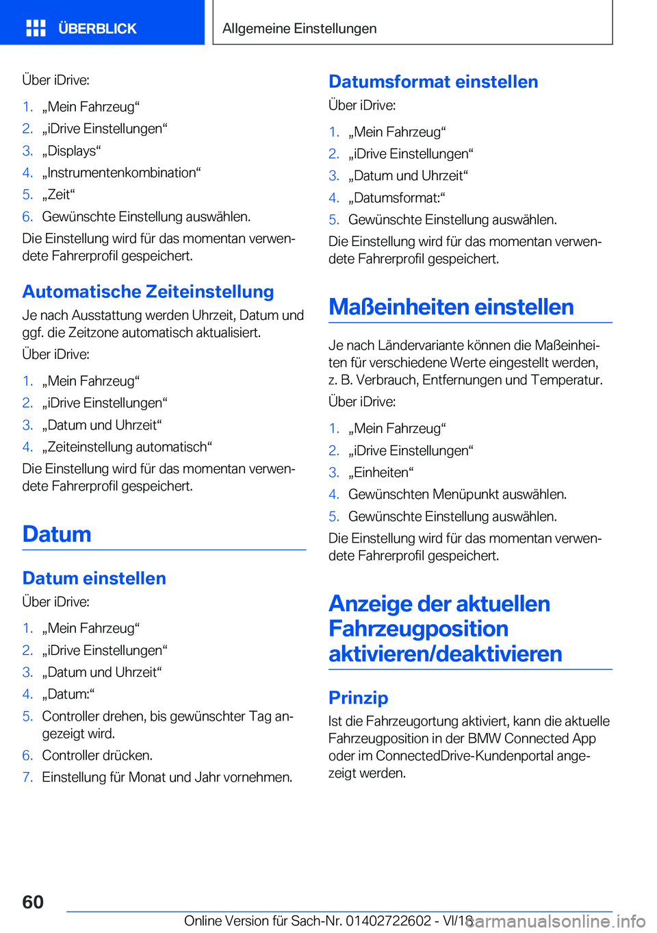 BMW 5 SERIES 2019  Betriebsanleitungen (in German) �