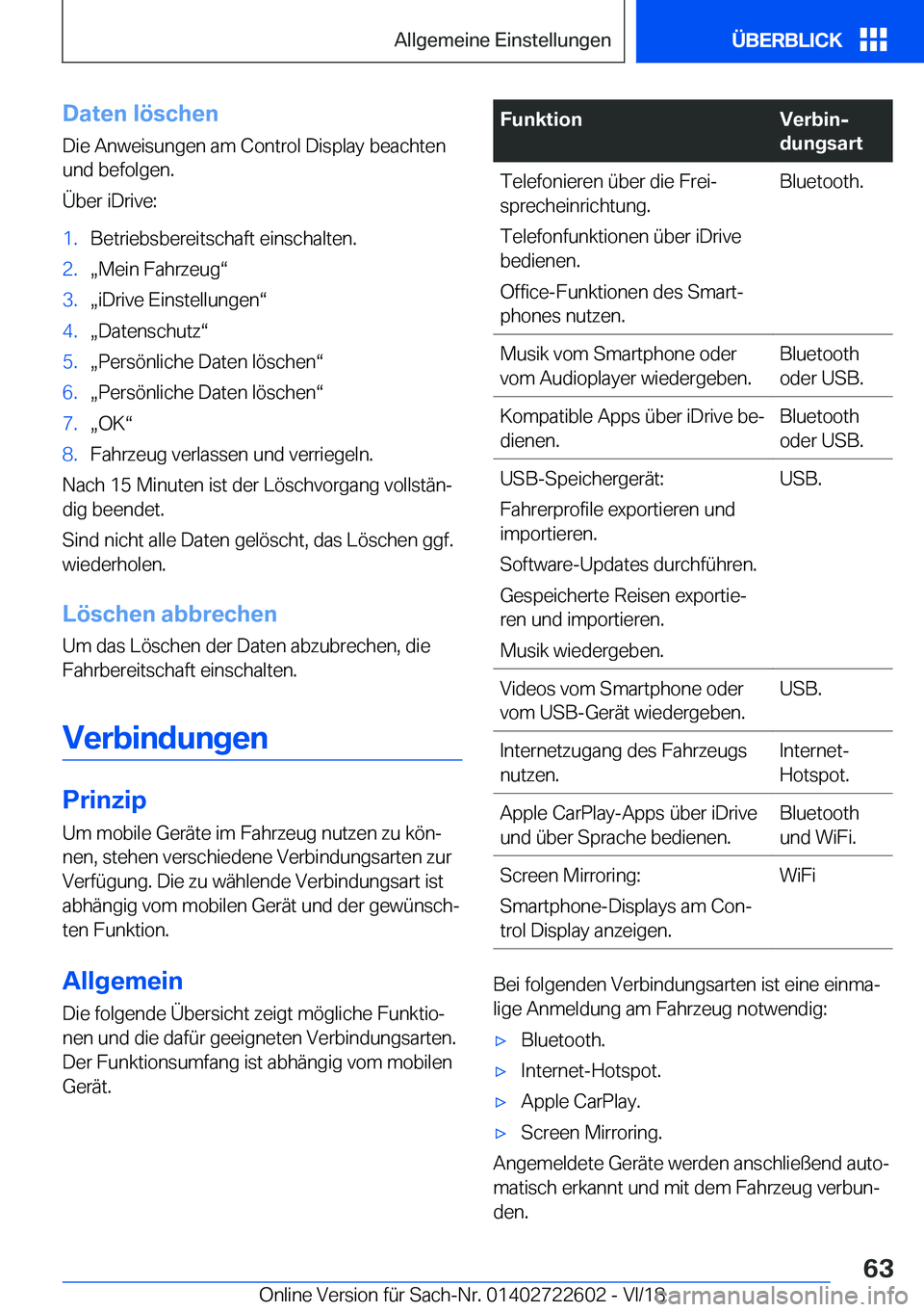 BMW 5 SERIES 2019  Betriebsanleitungen (in German) �D�a�t�e�n��l�