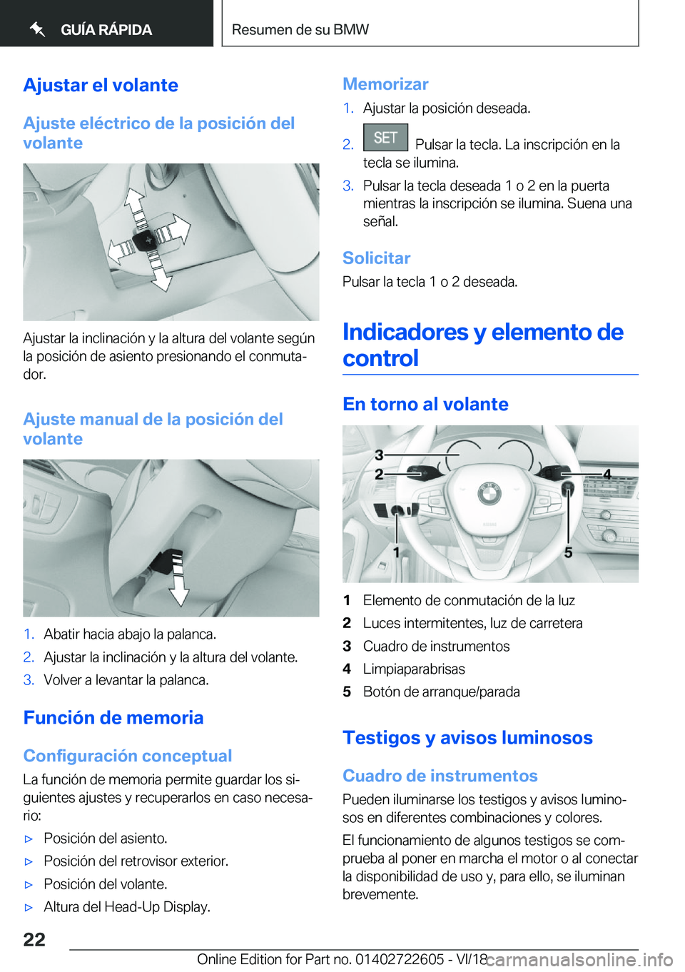 BMW 5 SERIES 2019  Manuales de Empleo (in Spanish) �A�j�u�s�t�a�r��e�l��v�o�l�a�n�t�e
�A�j�u�s�t�e��e�l�