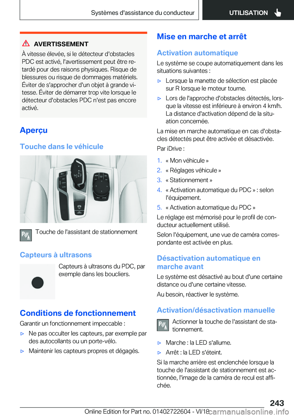 BMW 5 SERIES 2019  Notices Demploi (in French) �A�V�E�R�T�I�S�S�E�M�E�N�T
�