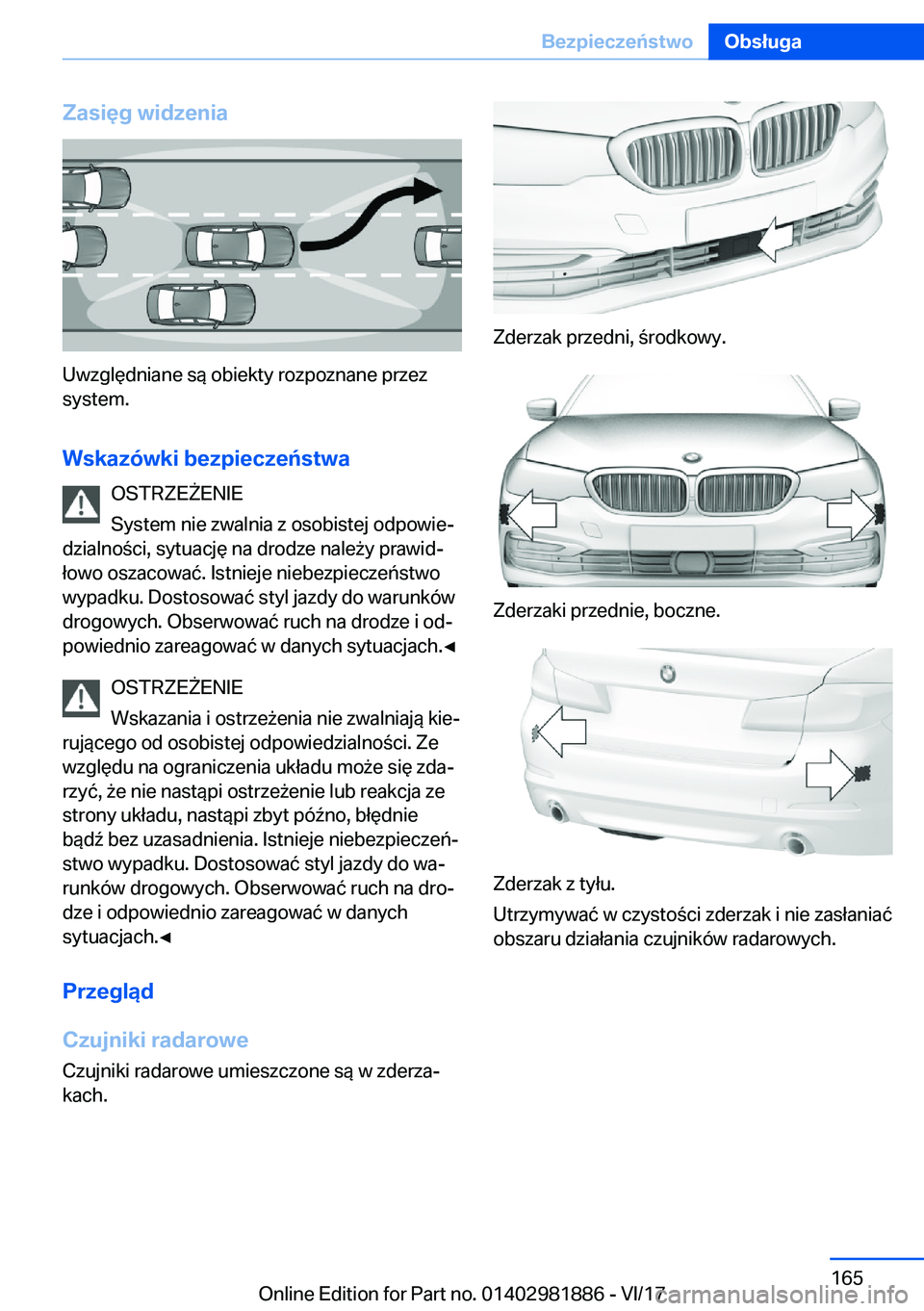 BMW 5 SERIES 2018  Instrukcja obsługi (in Polish) �Z�a�s�i�