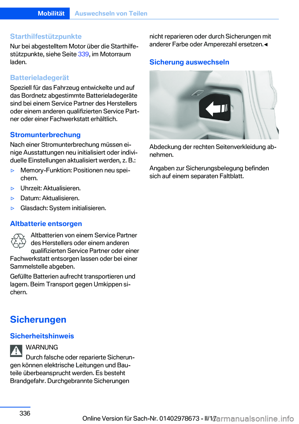 BMW 5 SERIES 2017  Betriebsanleitungen (in German) �S�t�a�r�t�h�i�l�f�e�s�t�