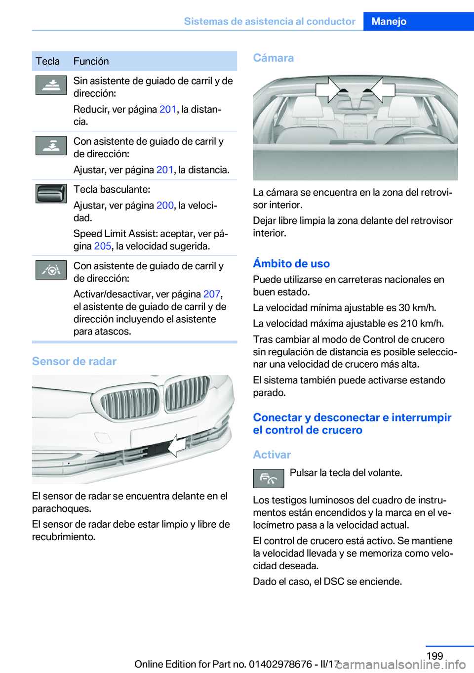 BMW 5 SERIES 2017  Manuales de Empleo (in Spanish) �T�e�c�l�a�F�u�n�c�i�