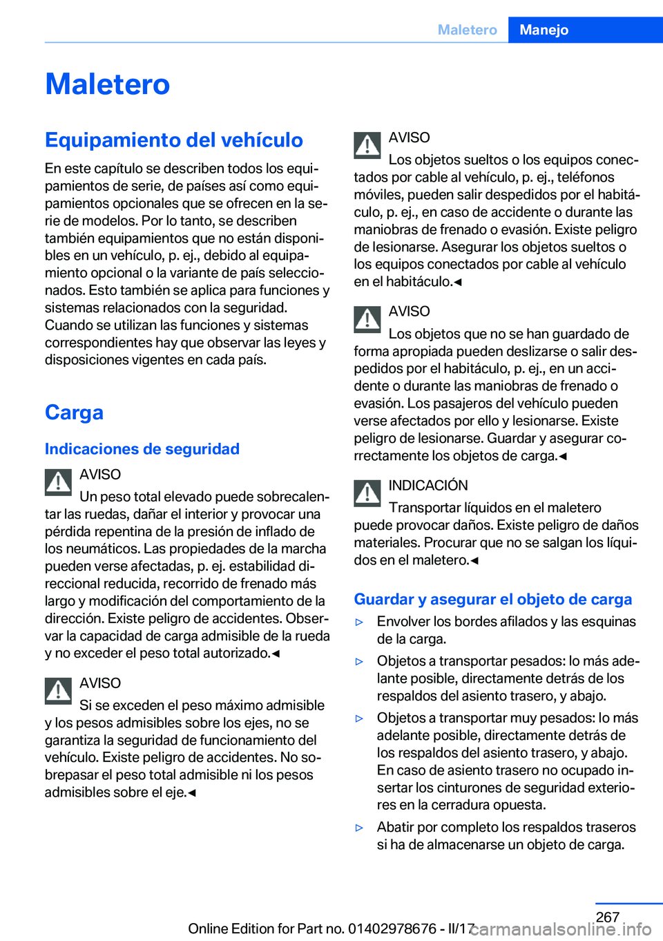 BMW 5 SERIES 2017  Manuales de Empleo (in Spanish) �M�a�l�e�t�e�r�o�E�q�u�i�p�a�m�i�e�n�t�o��d�e�l��v�e�h�