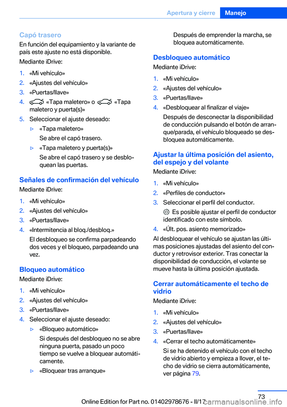 BMW 5 SERIES 2017  Manuales de Empleo (in Spanish) �C�a�p�