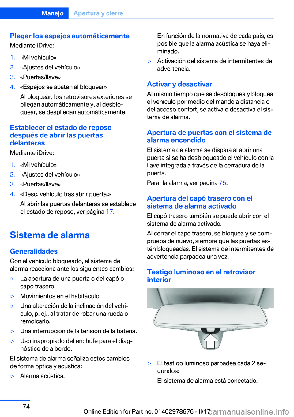 BMW 5 SERIES 2017  Manuales de Empleo (in Spanish) �P�l�e�g�a�r��l�o�s��e�s�p�e�j�o�s��a�u�t�o�m�