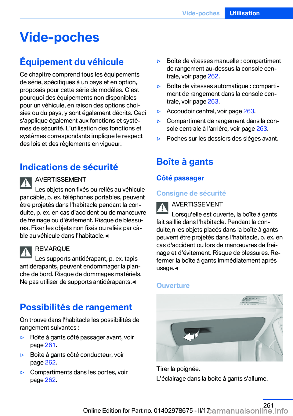BMW 5 SERIES 2017  Notices Demploi (in French) �V�i�d�e�-�p�o�c�h�e�s�