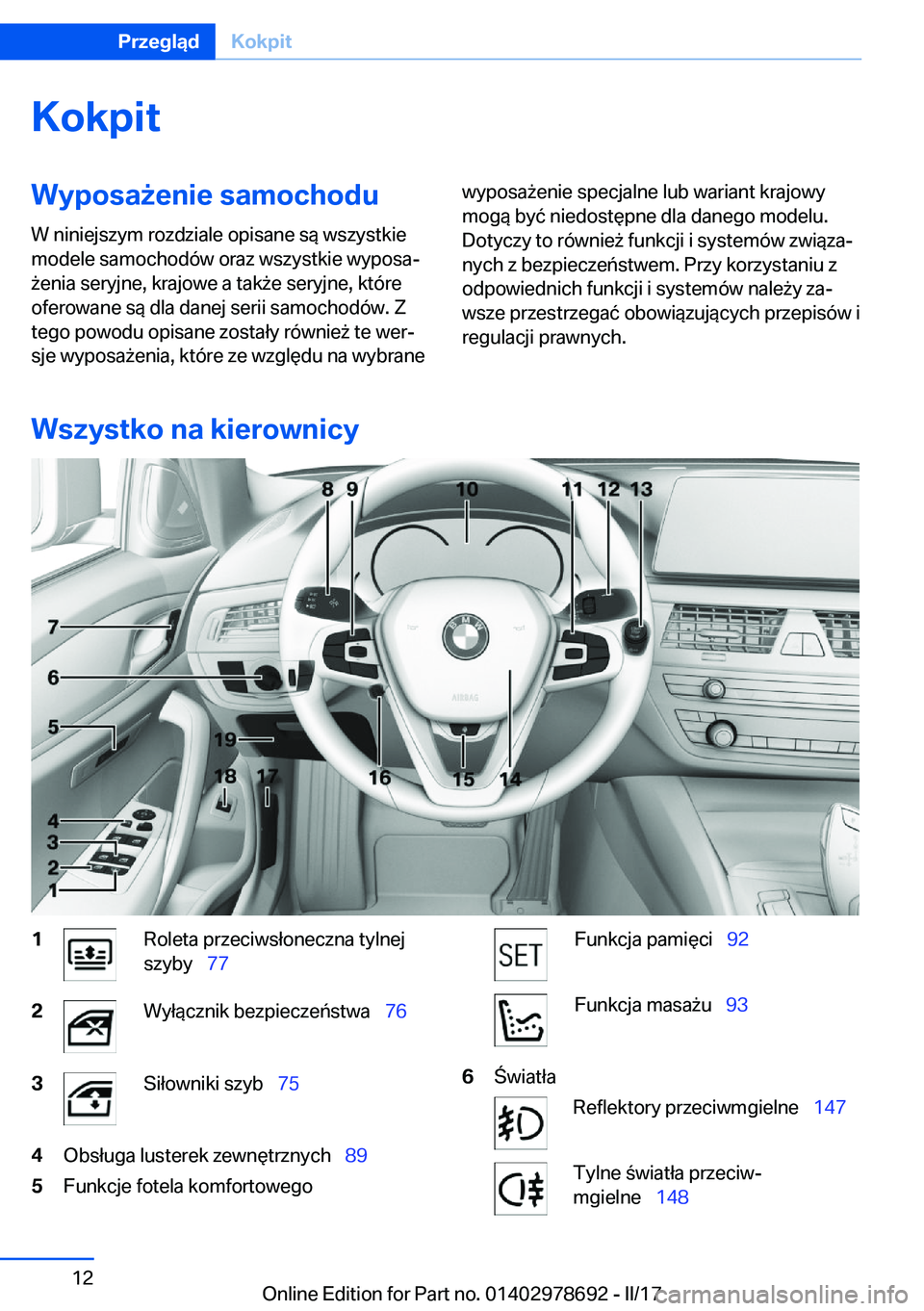 BMW 5 SERIES 2017  Instrukcja obsługi (in Polish) �K�o�k�p�i�t�W�y�p�o�s�a9�e�n�i�e��s�a�m�o�c�h�o�d�u�W� �n�i�n�i�e�j�s�z�y�m� �r�o�z�d�z�i�a�l�e� �o�p�i�s�a�n�e� �s�