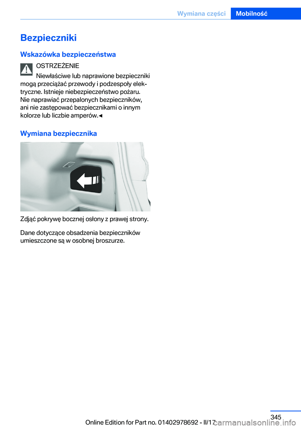 BMW 5 SERIES 2017  Instrukcja obsługi (in Polish) �B�e�z�p�i�e�c�z�n�i�k�i�W�s�k�a�z�