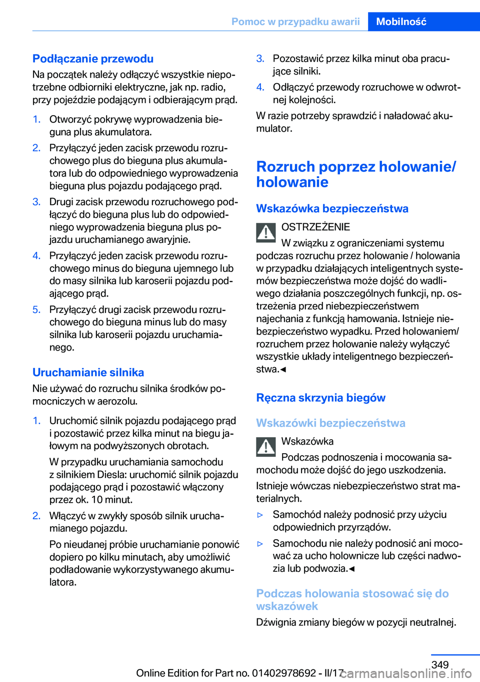 BMW 5 SERIES 2017  Instrukcja obsługi (in Polish) �P�o�d�ł�