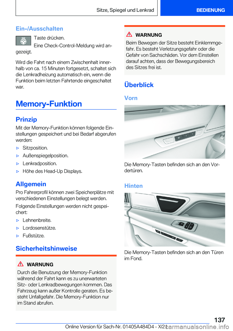 BMW 7 SERIES 2022  Betriebsanleitungen (in German) �E�i�n�-�/�A�u�s�s�c�h�a�l�t�e�n�T�a�s�t�e��d�r�