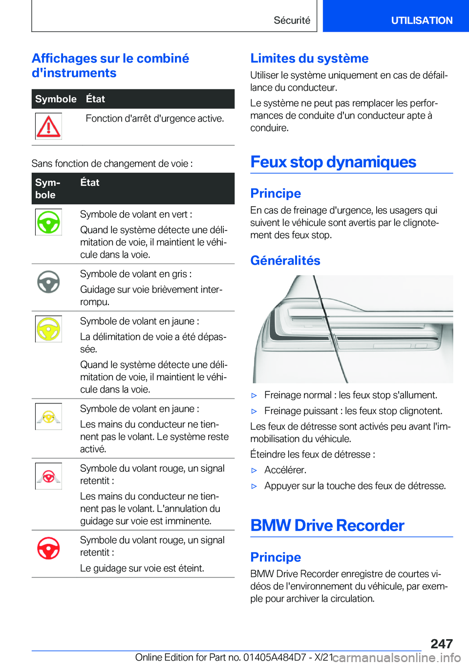 BMW 7 SERIES 2022  Notices Demploi (in French) �A�f�f�i�c�h�a�g�e�s��s�u�r��l�e��c�o�m�b�i�n�é
�d�'�i�n�s�t�r�u�m�e�n�t�s�S�y�m�b�o�l�e�