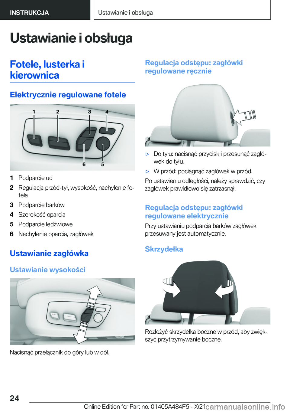BMW 7 SERIES 2022  Instrukcja obsługi (in Polish) �U�s�t�a�w�i�a�n�i�e��i��o�b�s�ł�u�g�a�F�o�t�e�l�e�,��l�u�s�t�e�r�k�a��i�k�i�e�r�o�w�n�i�c�a
�E�l�e�k�t�r�y�c�z�n�i�e��r�e�g�u�l�o�w�a�n�e��f�o�t�e�l�e
�1�P�o�d�p�a�r�c�i�e��u�d�2�R�e�g�u�l�a�