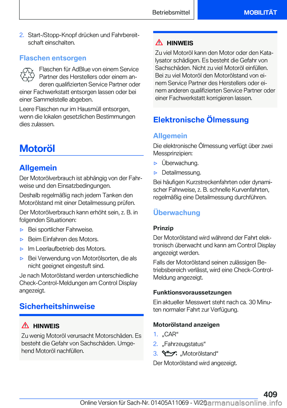 BMW 7 SERIES 2021  Betriebsanleitungen (in German) �2�.�S�t�a�r�t�-�/�S�t�o�p�p�-�K�n�o�p�f��d�r�