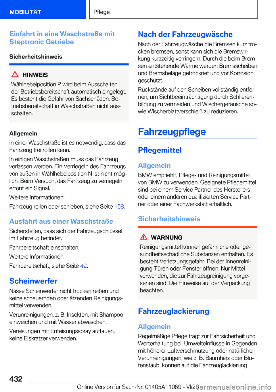 BMW 7 SERIES 2021  Betriebsanleitungen (in German) �E�i�n�f�a�h�r�t��i�n��e�i�n�e��W�a�s�c�h�s�t�r�a�