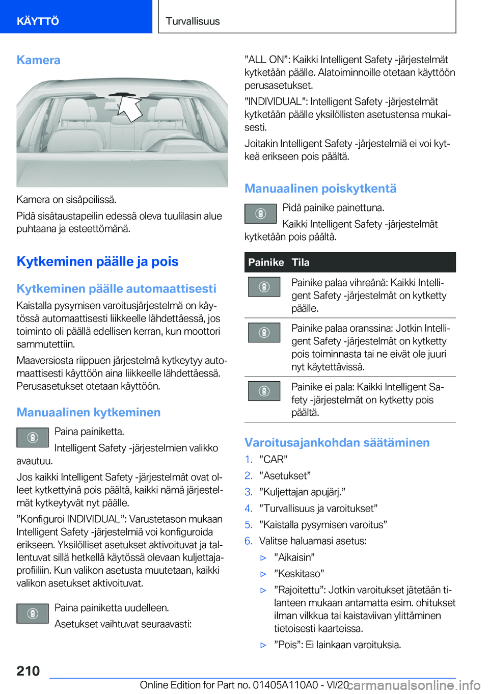 BMW 7 SERIES 2021  Omistajan Käsikirja (in Finnish) �K�a�m�e�r�a
�K�a�m�e�r�a��o�n��s�i�s�