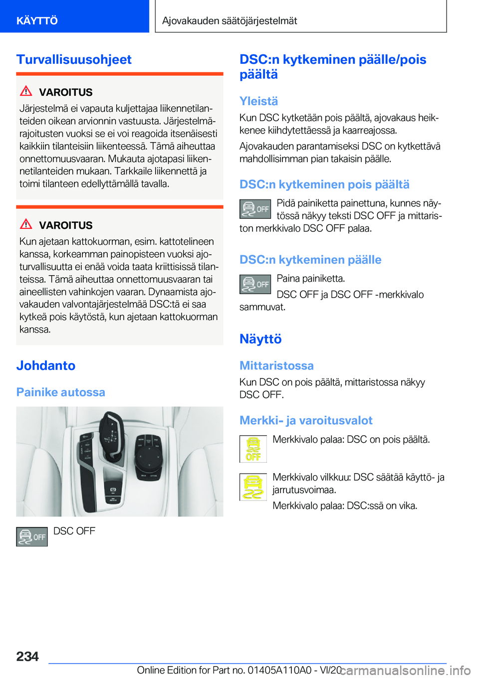 BMW 7 SERIES 2021  Omistajan Käsikirja (in Finnish) �T�u�r�v�a�l�l�i�s�u�u�s�o�h�j�e�e�t
�V�A�R�O�I�T�U�S
�J�