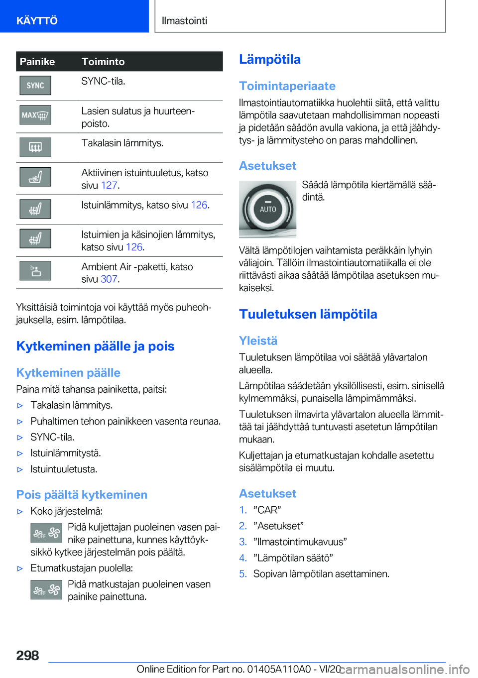 BMW 7 SERIES 2021  Omistajan Käsikirja (in Finnish) �P�a�i�n�i�k�e�T�o�i�m�i�n�t�o�S�Y�N�C�-�t�i�l�a�.�L�a�s�i�e�n��s�u�l�a�t�u�s��j�a��h�u�u�r�t�e�e�nj
�p�o�i�s�t�o�.�T�a�k�a�l�a�s�i�n��l�