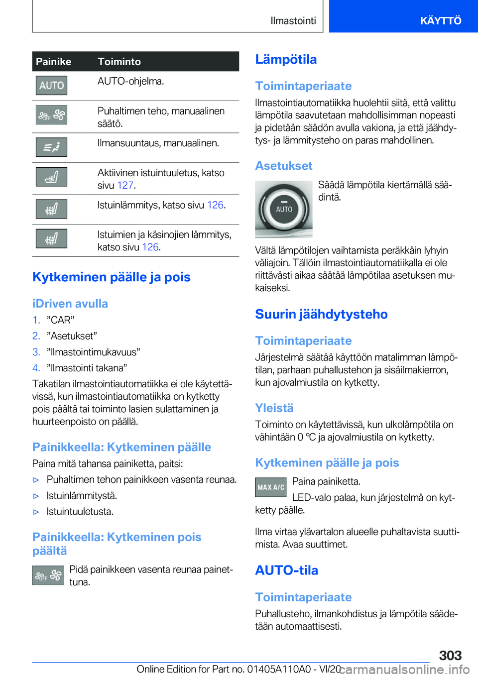 BMW 7 SERIES 2021  Omistajan Käsikirja (in Finnish) �P�a�i�n�i�k�e�T�o�i�m�i�n�t�o�A�U�T�O�-�o�h�j�e�l�m�a�.�P�u�h�a�l�t�i�m�e�n��t�e�h�o�,��m�a�n�u�a�a�l�i�n�e�n
�s�