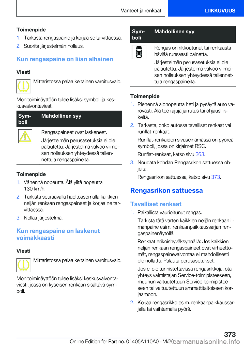 BMW 7 SERIES 2021  Omistajan Käsikirja (in Finnish) �T�o�i�m�e�n�p�i�d�e�1�.�T�a�r�k�a�s�t�a��r�e�n�g�a�s�p�a�i�n�e��j�a��k�o�r�j�a�a��s�e��t�a�r�v�i�t�t�a�e�s�s�a�.�2�.�S�u�o�r�i�t�a��j�