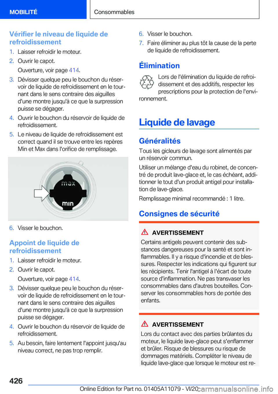 BMW 7 SERIES 2021  Notices Demploi (in French) �V�é�r�i�f�i�e�r��l�e��n�i�v�e�a�u��d�e��l�i�q�u�i�d�e��d�e
�r�e�f�r�o�i�d�i�s�s�e�m�e�n�t�1�.�L�a�i�s�s�e�r��r�e�f�r�o�i�d�i�r��l�e��m�o�t�e�u�r�.�2�.�O�u�v�r�i�r��l�e��c�a�p�o�t�.
�O�u�v�