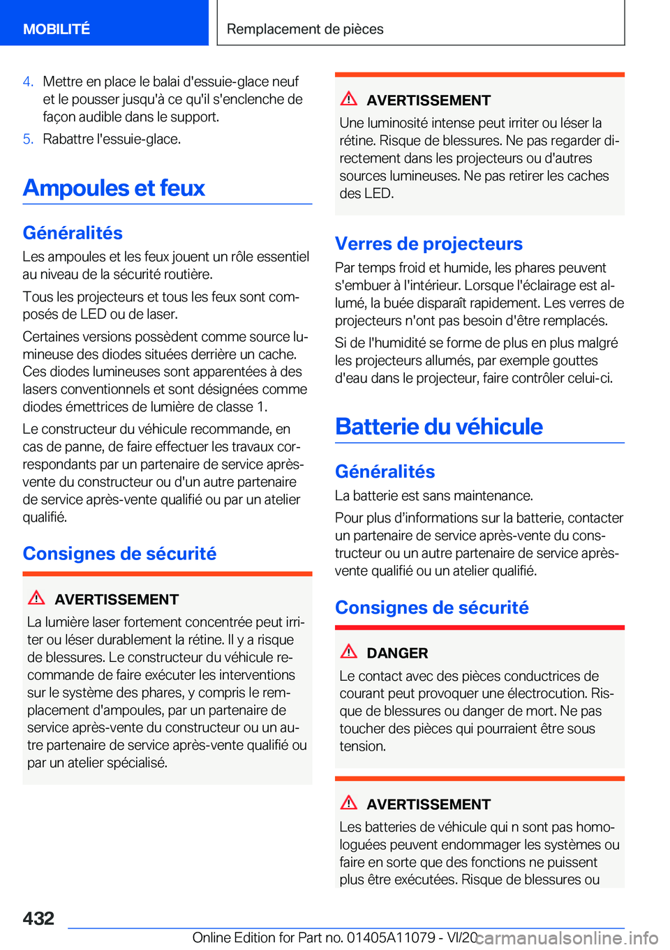 BMW 7 SERIES 2021  Notices Demploi (in French) �4�.�M�e�t�t�r�e��e�n��p�l�a�c�e��l�e��b�a�l�a�i��d�'�e�s�s�u�i�e�-�g�l�a�c�e��n�e�u�f
�e�t��l�e��p�o�u�s�s�e�r��j�u�s�q�u�'�